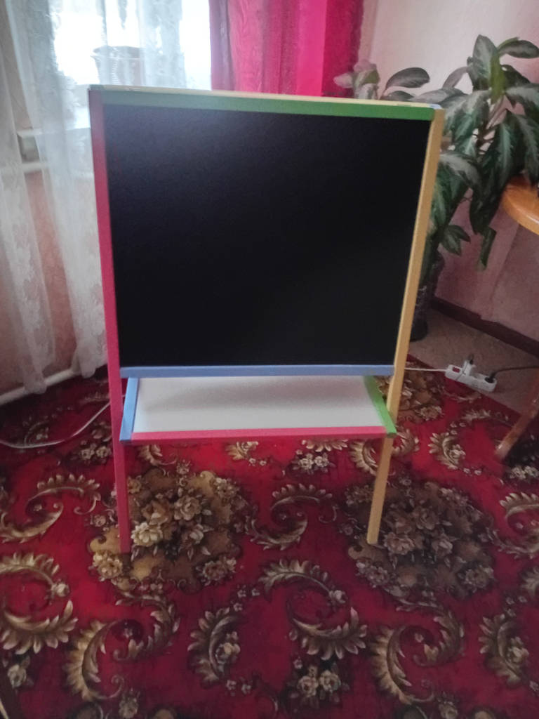 Двосторонній великий мольберт дитячий магнітний різнокольоровий, дошка для малювання, для крейди, маркера і магнітів 3в1,MPКв. - фото покупців 1