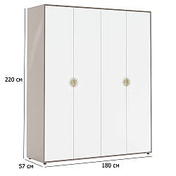 Шафа розстібна з золотими ручками Фуріоза 4Д 180 см глиняний сірий глянець та білий шовк