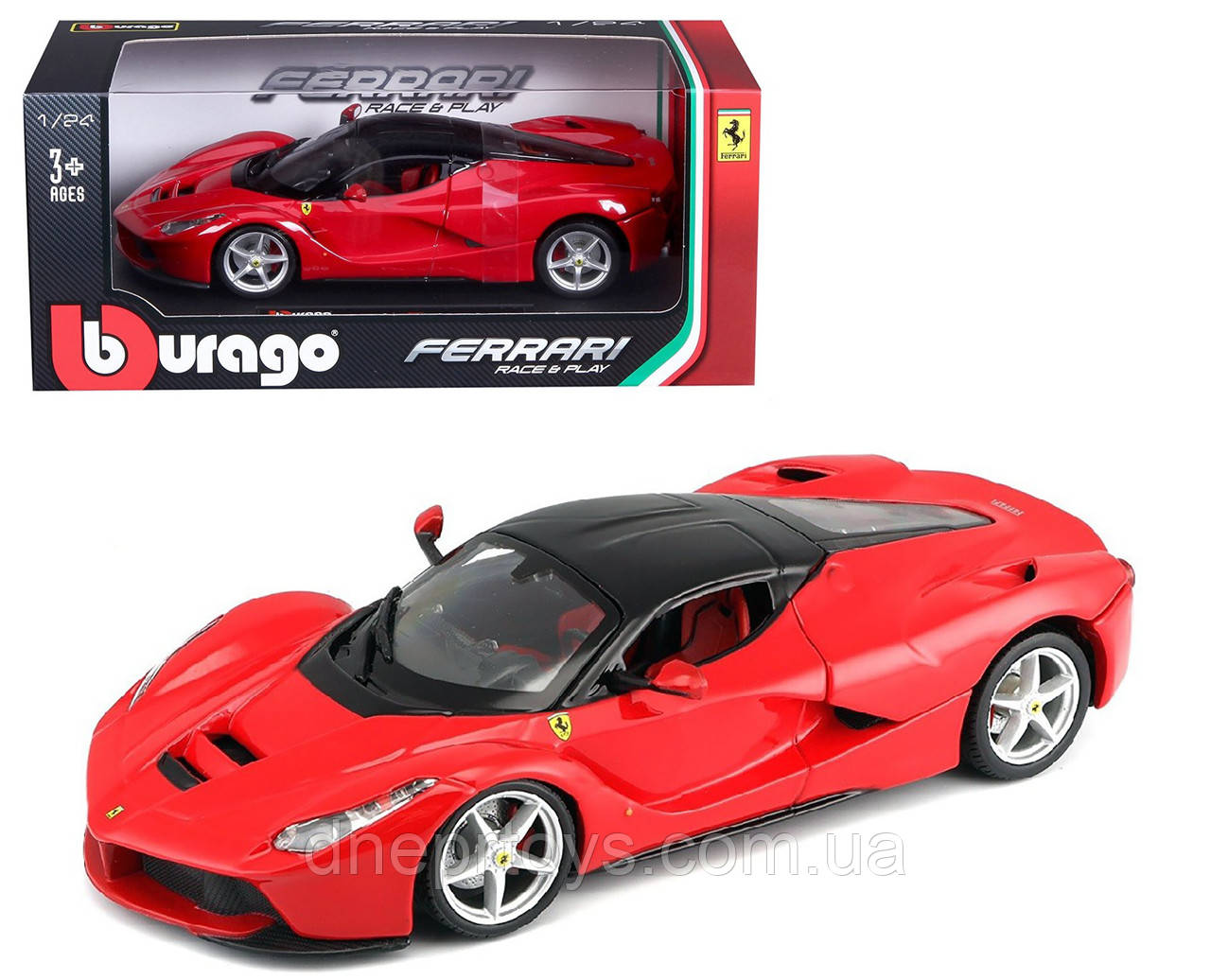 Машинка металева Laferrari Bburago 1:24, червона феррарі лаферрарі, капот відкритий, 13*5*3 см (18-26001), фото 1