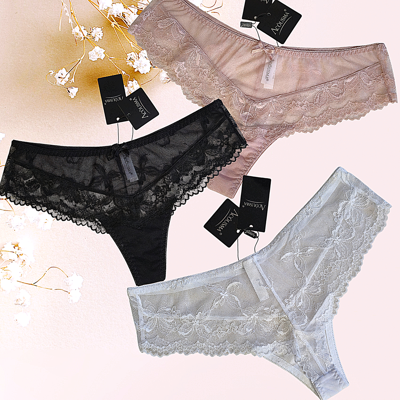 Труси бразиліано Acousma сіточка з мереживом середня посадка T6598 1 шт  Розміри M L XL, фото 1