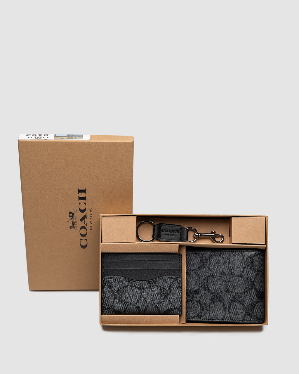 💵 Coach Boxed 3 In 1 Wallet Gift Set In Signature Canvas Black Logo 11 х 9.5 х 2 см