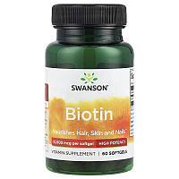 Swanson Biotin 10 000 мкг, 60 капсул, Свансон Біотин біотин для волосся, шкіри та нігтів.