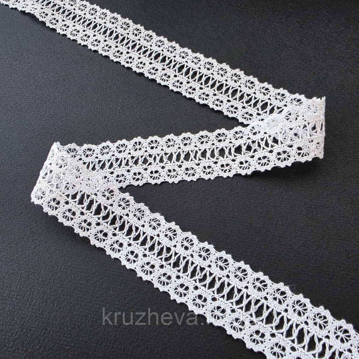 Ажурне бавовняне (лляне) мереживо білого кольору (холодн.відтінок), ширина 3 см, фото 1