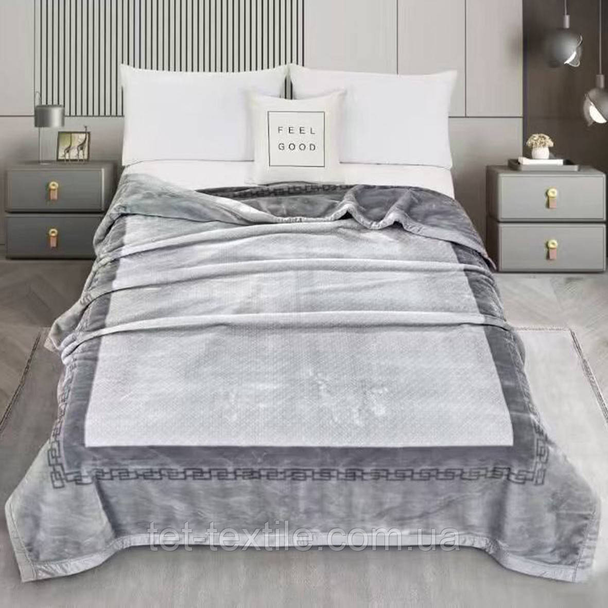 Плед-покривало двошарове Annaberry бамбук 200х230 см сірий квадрат