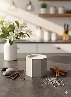 Интерьерная соевая свеча ручной работы в кашпо из белого бетона Геометрия