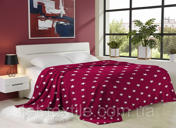 Плед з мікрофібри Велсофт Зірки малиновий 200х220 см, фото 1
