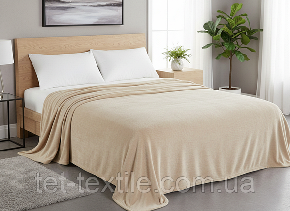 Плед із мікрофібри Велсофт бежевий 200х220 см, фото 1