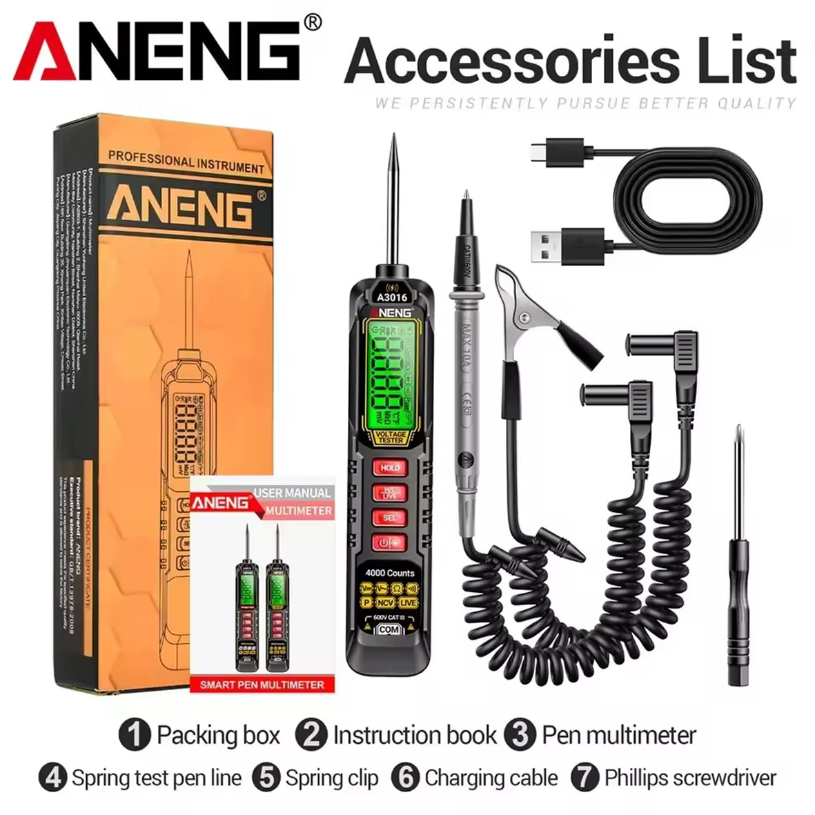 Мультиметр Aneng A3016 600V AC/DC Voltage, NCV, LCD з підсвіткою, Smart,з вбудованим літієвий акумулятором, фото 1