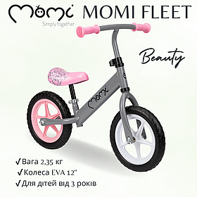 Велобіг MoMi FLEET 12" Grey/Pink, EVA колеса, регульоване сидіння та кермо, до 25 кг