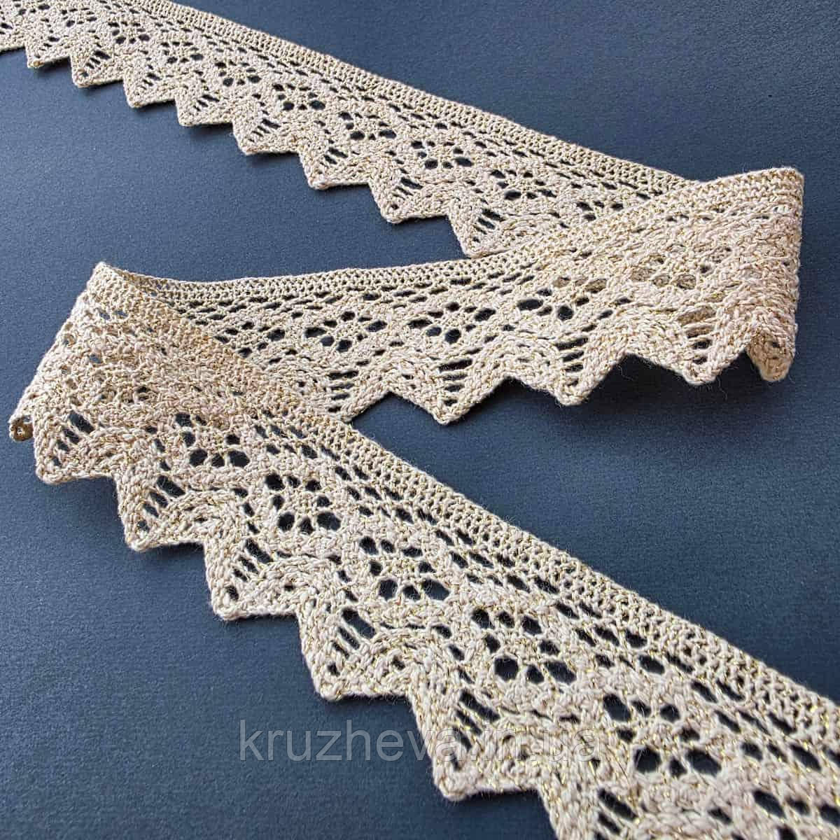 Ажурне натуральне бавовняне (лляне) мереживо бежевого кольору, ширина 4.0 см, фото 1