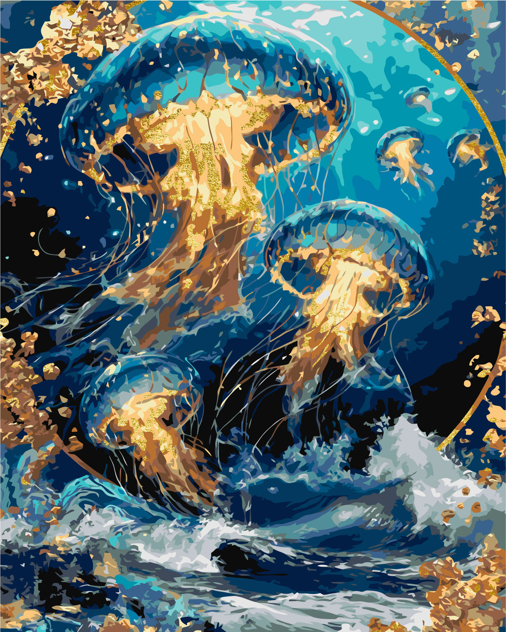 Картина за номерами Пейзаж. Світло медуз над хвилями з фарбами металік 40*50 см Орігамі LW 2173-01, фото 1
