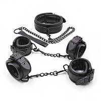 Бдсм комплект із нашочника наручників і наножників на чорному ланцюгу KityS