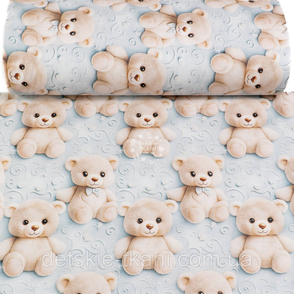 Ранфорс digital з цифровим друком 5D "Ведмедики на м'ятному візерунчастому тлі", №5877, фото 1