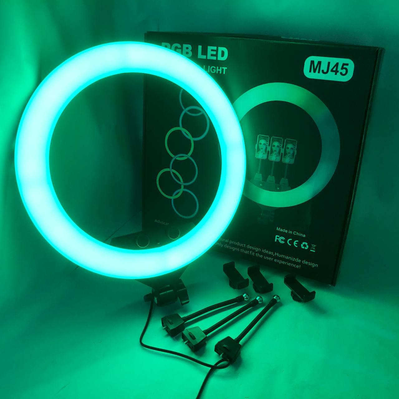 Світлодіодне кільце для селфі зйомки RGB MJ45 Ring 45 см, Лампа для селфі з ефектом веселки FG-92, фото 1