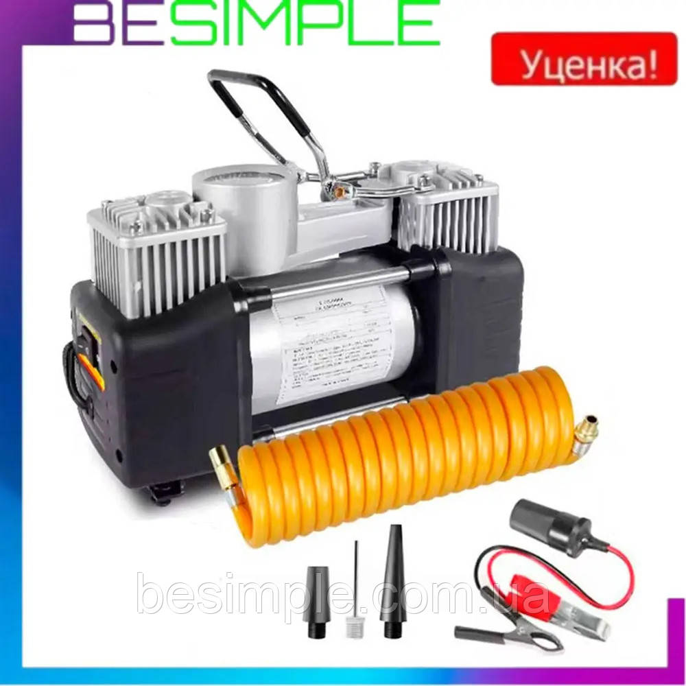 УЦІНКА! Відірвана ручка Автомобільний двопоршневий компресор 12V, 85л/хв, Air Compressor 628-4x4 / Повітряний компресор для авто, фото 1