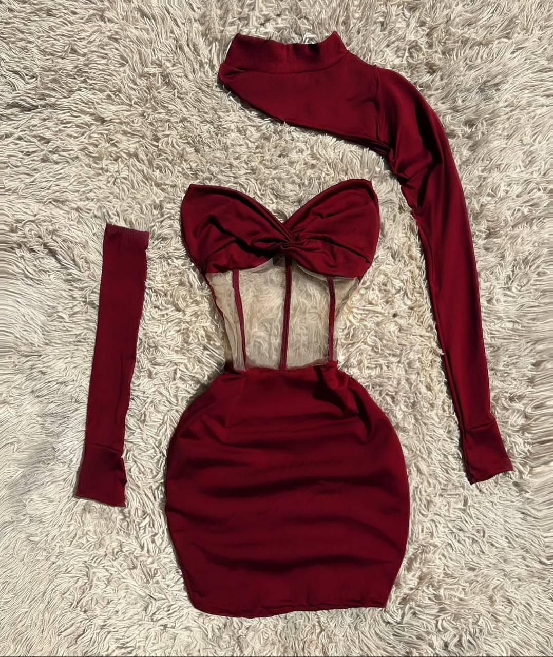 Сукня з імітацією корсету червоного кольору, фото 1