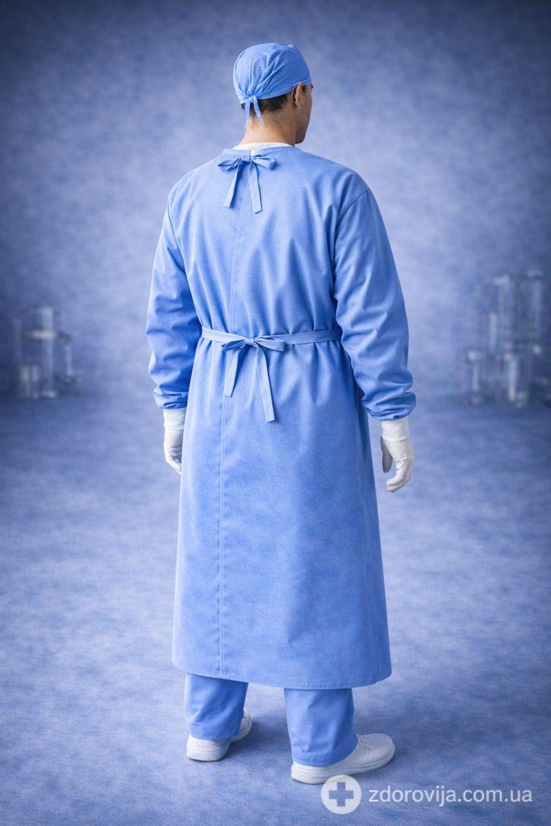 Хірургічний халат Славна, на зав’язках, 120 см, L (50–52), спанбонд 30 г/м², стерильний
