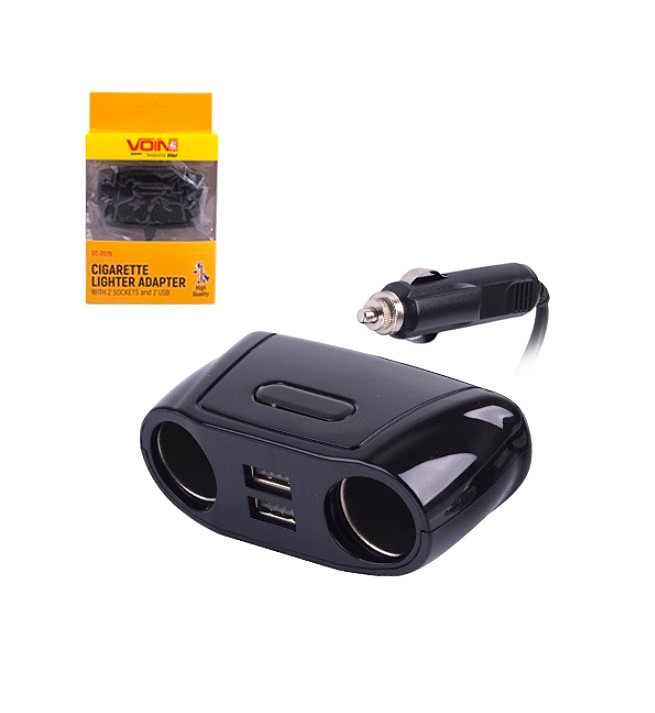 Двійник у прикурювач SC-2079 12-24V+ 2USB 2100mA з дротом/підсвічування