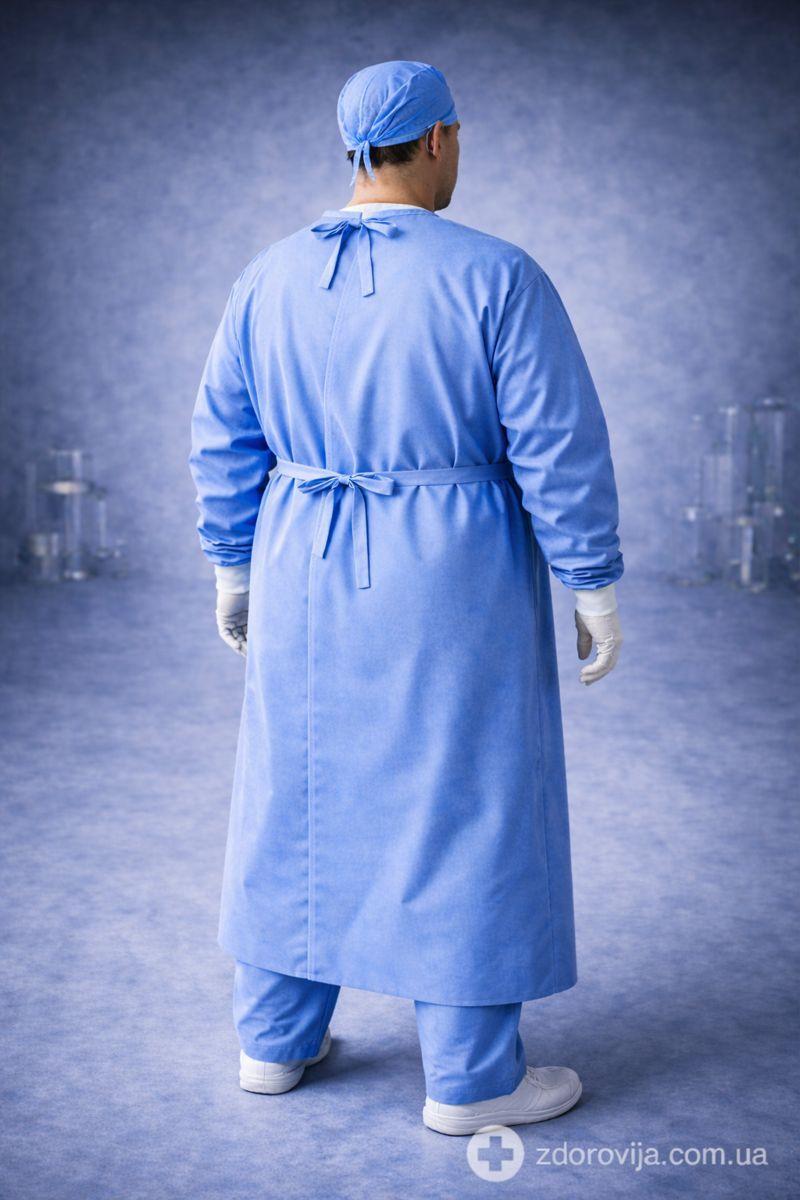 Хірургічний халат Славна, на зав’язках, 134 см, XXL (58–60), СМС 25 г/м², стерильний