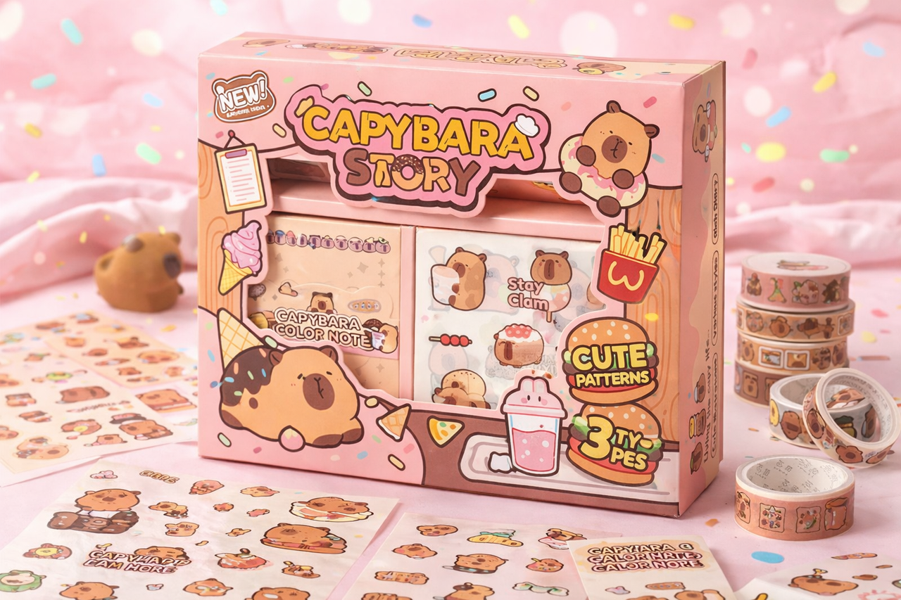 Набір для скрапбукінгу зі 3D стикерами із капібарами — ідеально підходить для декорування щоденників і творчих 3D блокнотів