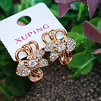 Сережки Xuping Jewelry довжина 1.7см ширина 1.4см медичне золото позолота 18К цирконій с1386