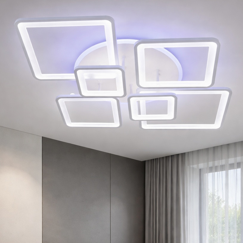 LED люстра ромби до 25м² біла 150W (8160/6WH LED 3color), фото 1