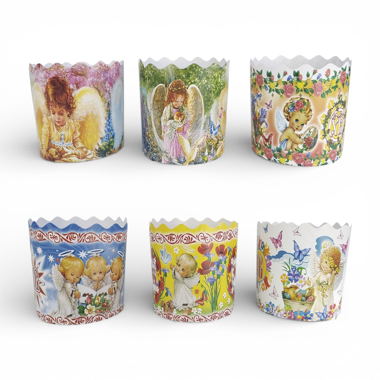 Форми для пасок паперові білі з малюнками «Небесні дітки» Ø 68 h85 набір 50 штук різні дизайни вага готового виробу 100 грам, фото 1