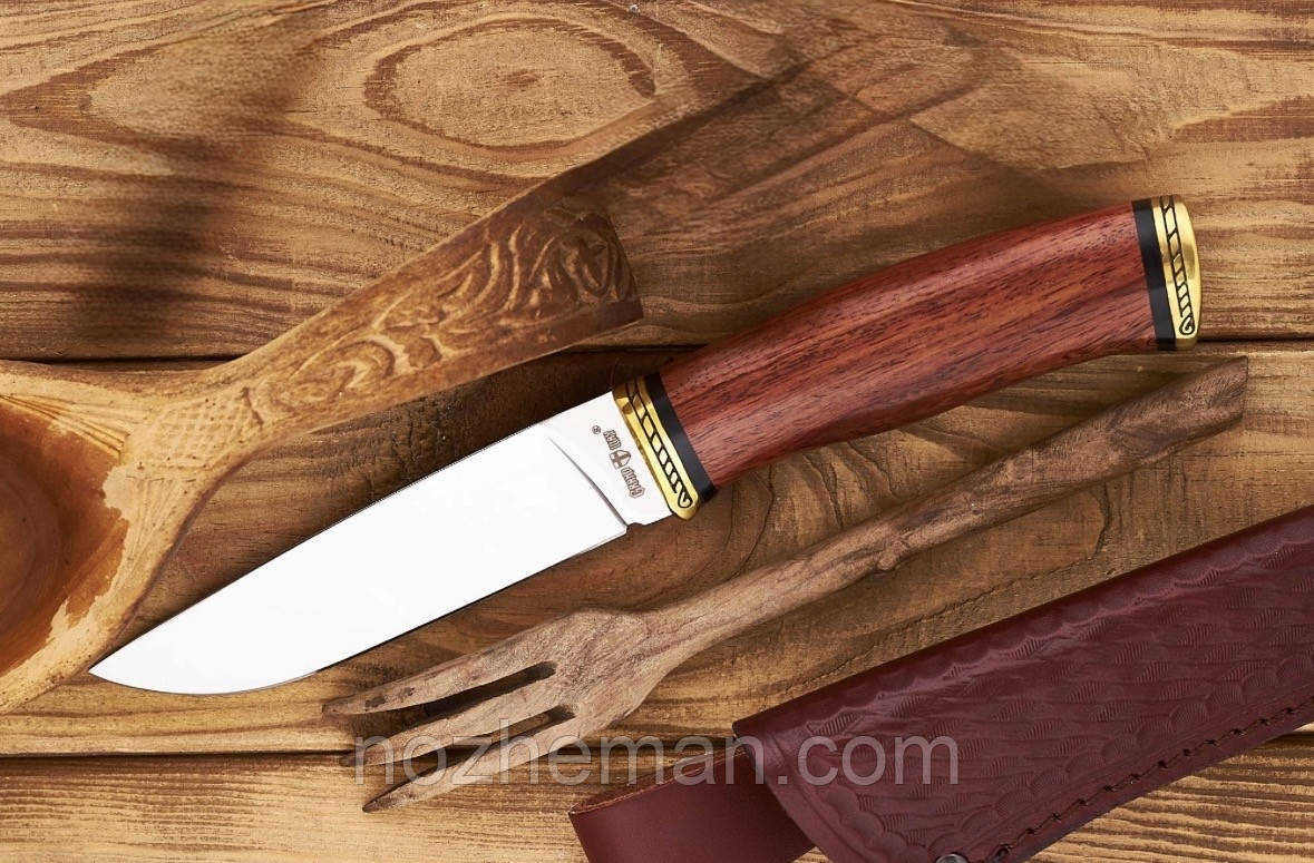Класичний мисливський ніж нескладний Амур, з дерев'яною ручкою і шкіряним чохлом в комплекті, фото 1