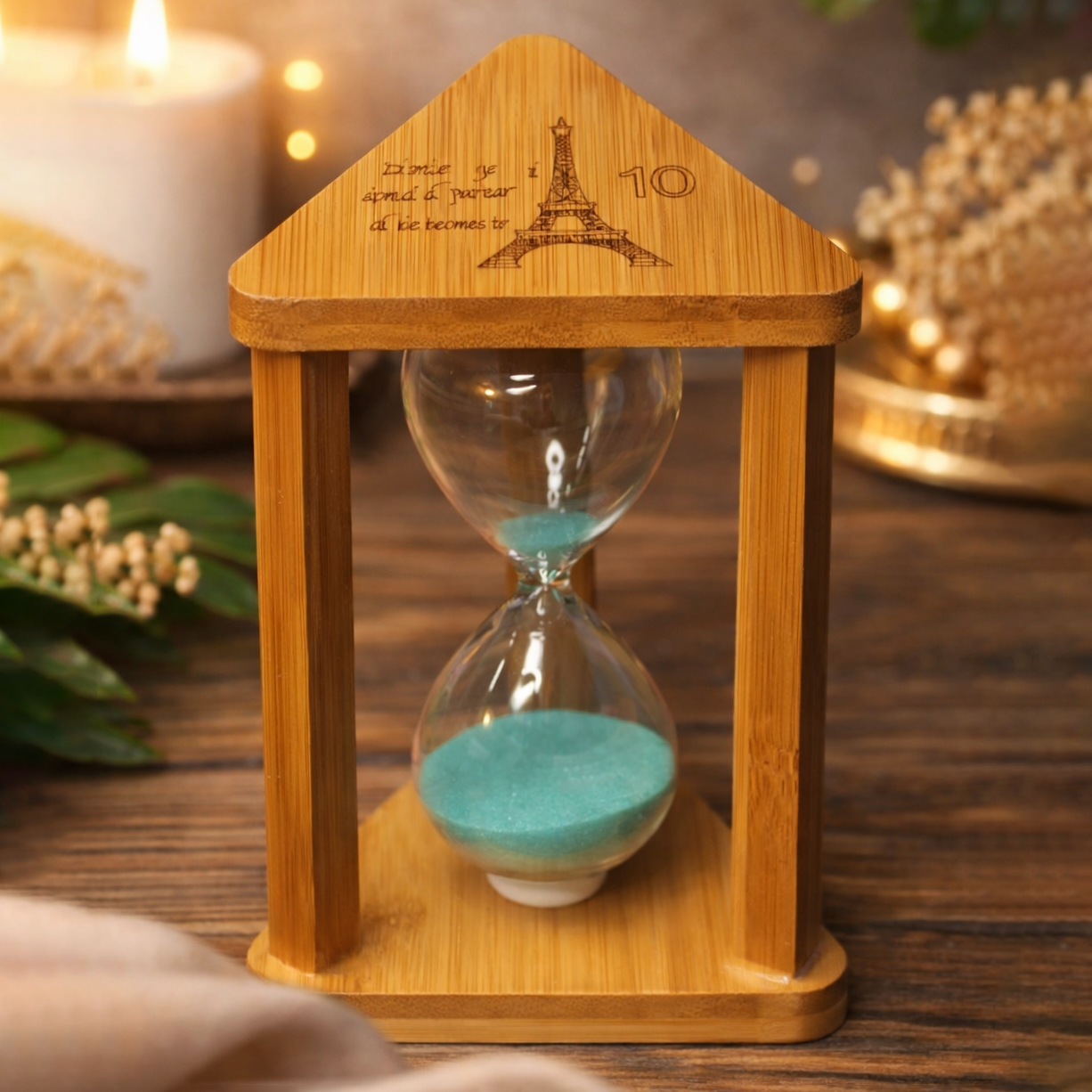 Пісочний годинник на 10 хвилин, скляний з дерев'яним корпусом, фото 1