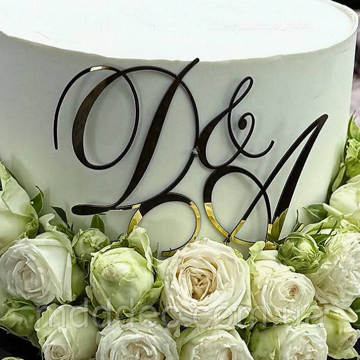 Весільні ініціали ДА на бік торта, золотий дзеркальний бічний топер