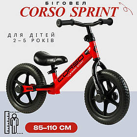 Біговел велобіг CORSO SPRINT JR-74115, 12″ EVA, сталева рама, регульоване сидіння та кермо, підставка для ніг, до 25 кг Червоний