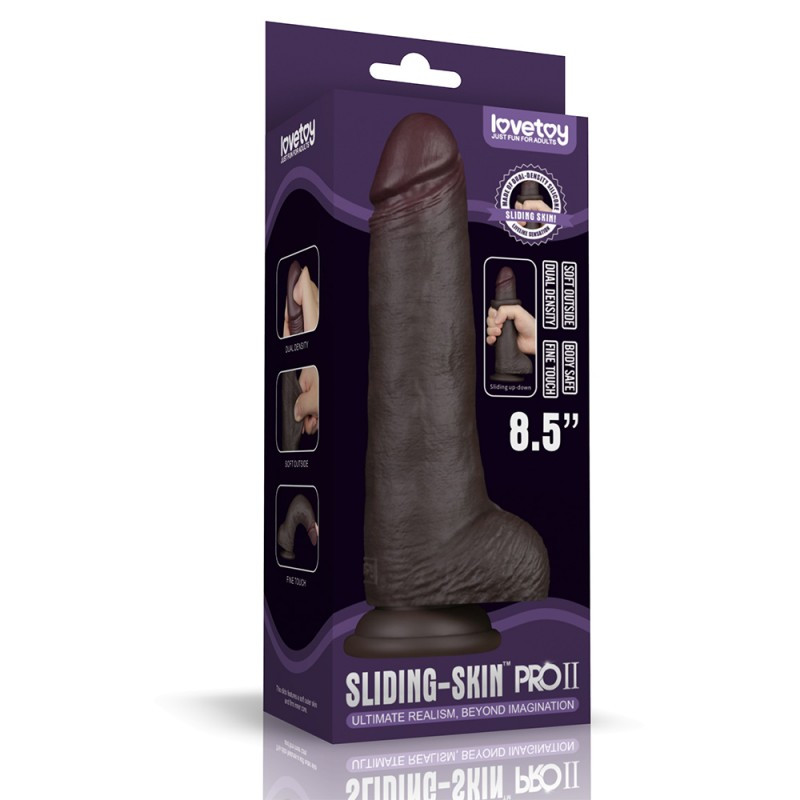 8.5 Sliding Skin Pro II Dual Layer Silicone Dong (Black), фото 1