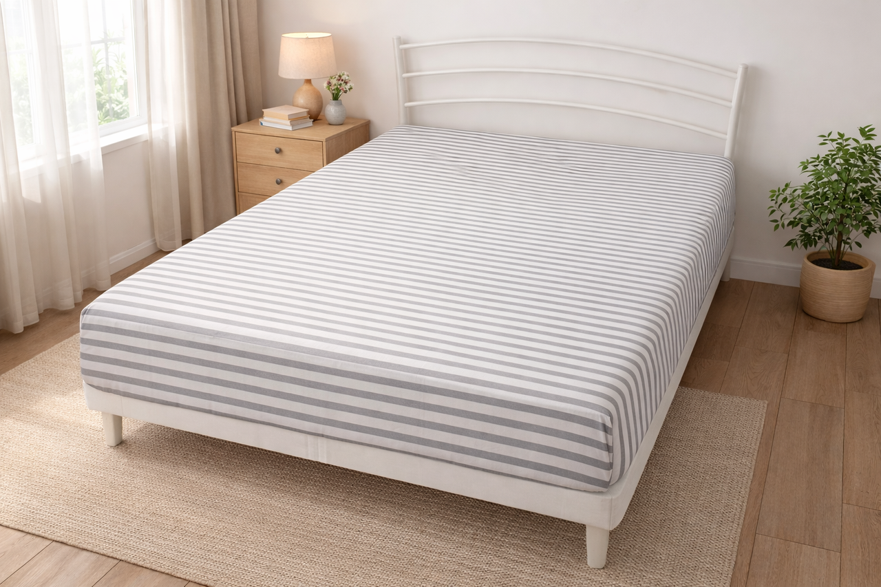 Простирадло на резинці двоспальне "Полоска Б" | Бязь 180х200 см, фото 1