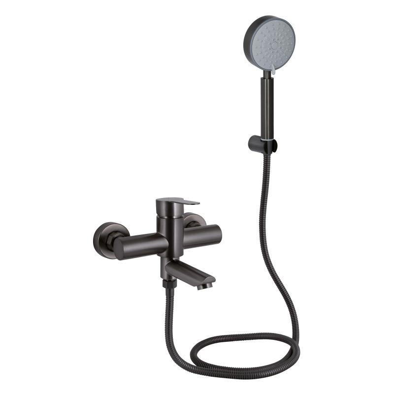 Змішувач для ванни Brinex Pure 006 з поворотним виливом (з душовим гарнітуром) Graphite BRIPUR006GRP, фото 1