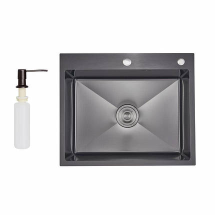 Lidz Handmade H6050HB Мийка для кухні інтегрована Decor Black PVD Honeycomb 2,5/0,5 мм LDH6050BDECPVD48371, фото 1