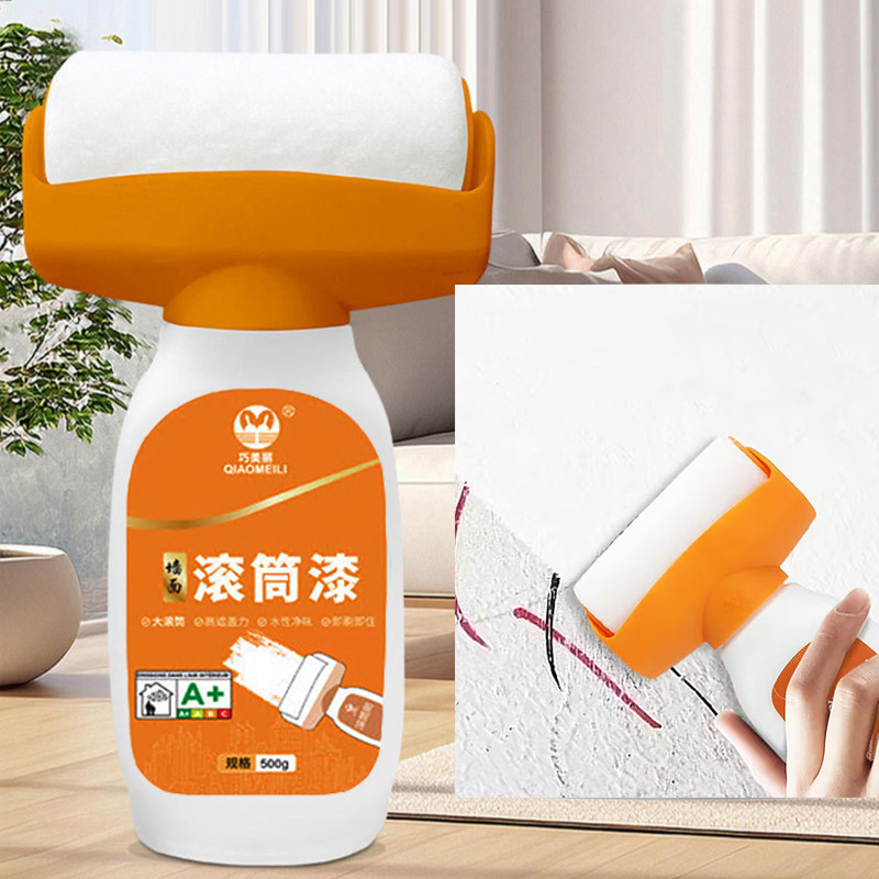 Ролик для ремонту та оновлення стін, Фарба з валиком Qiaomeli водоемульсійна біла, 500 г