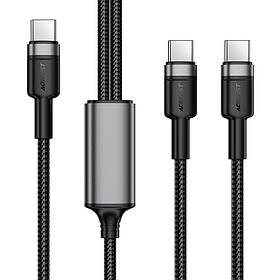Кабель ACEFAST C22-02 USB-C to 2*USB-C 100W aluminum alloy charging data cable Black