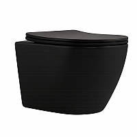 Унітаз підвісний Qtap Robin New Ultra Quiet безобідковий з сидінням Soft-close MATT BLACK QT13332381АSMB