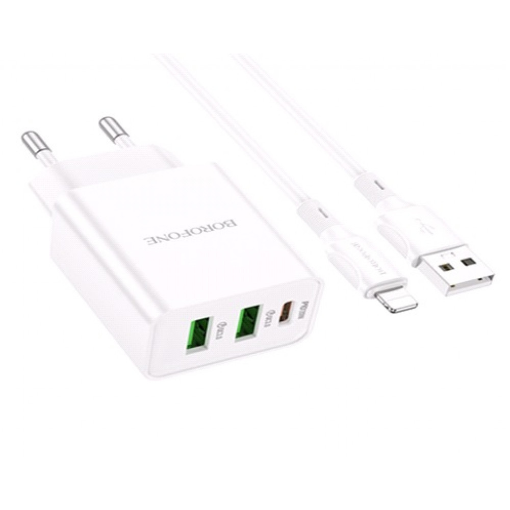 Home Charger 20W PD 2 QC3.0 Lightning Cable (1m) Borofone BA70A — White, фото 1