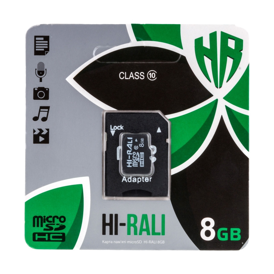 Карта Пам'яті Hi-Rali MicroSDHC 8gb UHS-1 10 Class & Adapter, фото 1