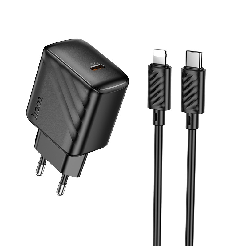Мережевий Зарядний Пристрій Hoco CS24A 1USB-C PD/QC 25W+Type-C to Lightning, фото 1