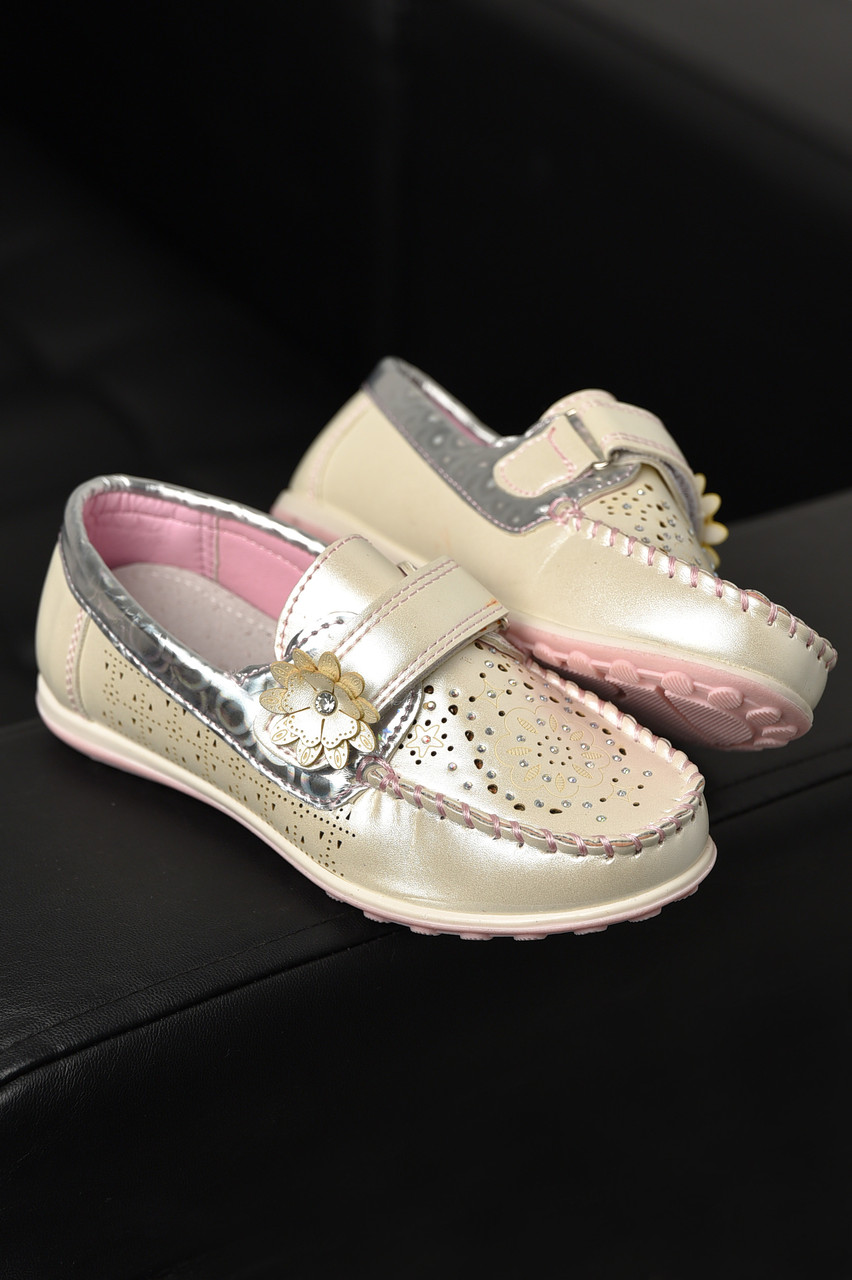 Мокасини дитячі для дівчинки білого кольору 208843T Безкоштовна доставка, фото 1