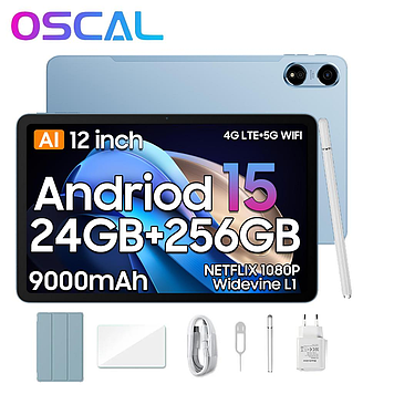 Планшет Blackview OSCAL PAD 100 Blue 8/256GB 4G 9000mAh 12 дюймів Android 15 + чохол, скло, стілус