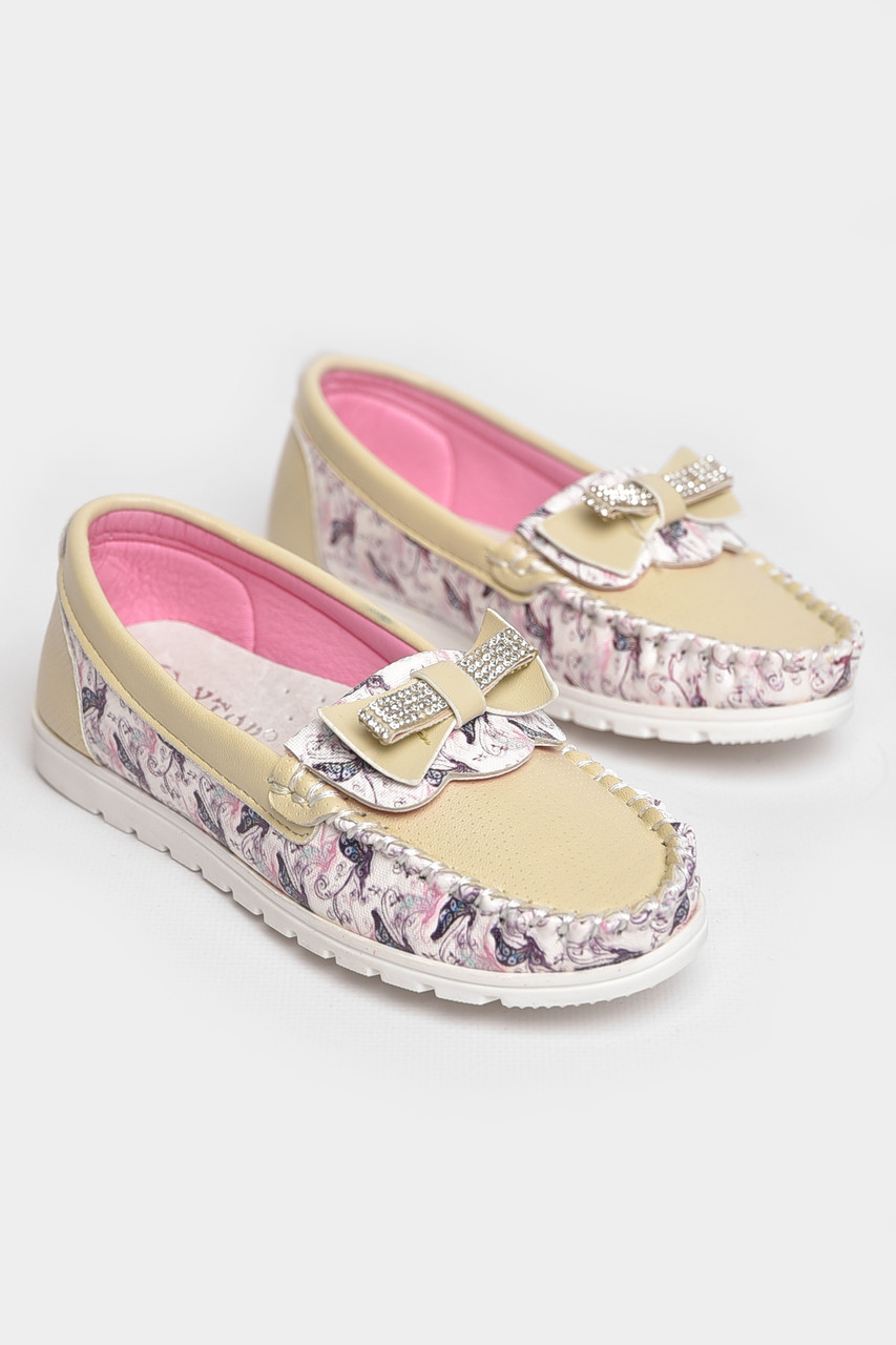 Мокасини дитячі для дівчинки бежевого кольору 209145T Безкоштовна доставка, фото 1