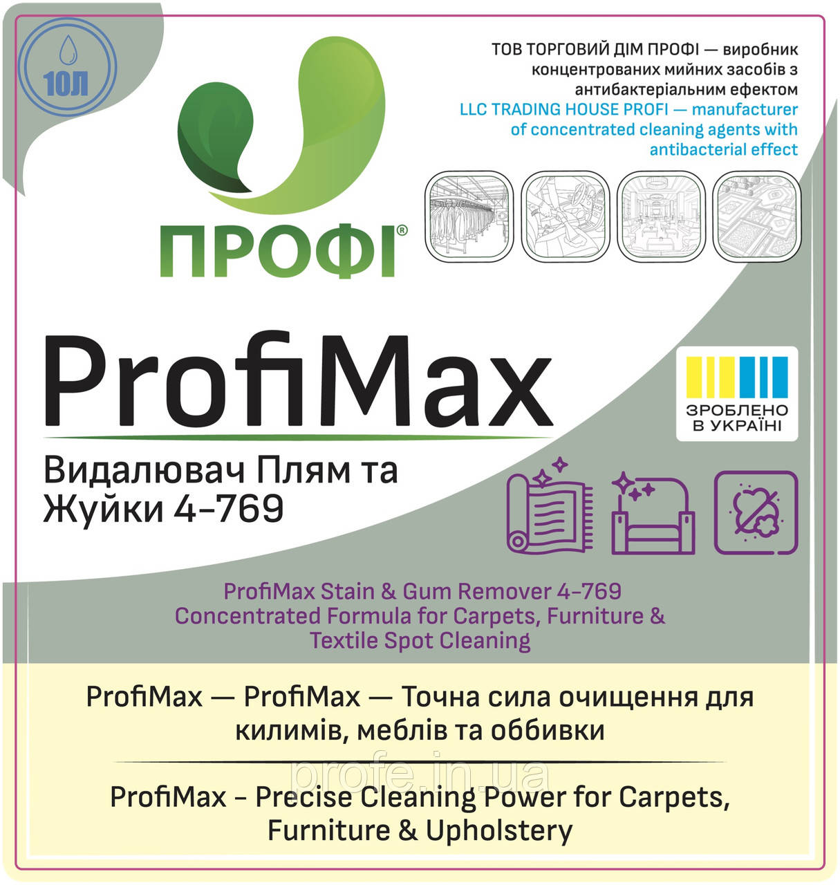 ПРОФІ 4-769 | Концентрат для видалення плям, жувальної резинки та забруднень з килимів, меблів та підлог, фото 1