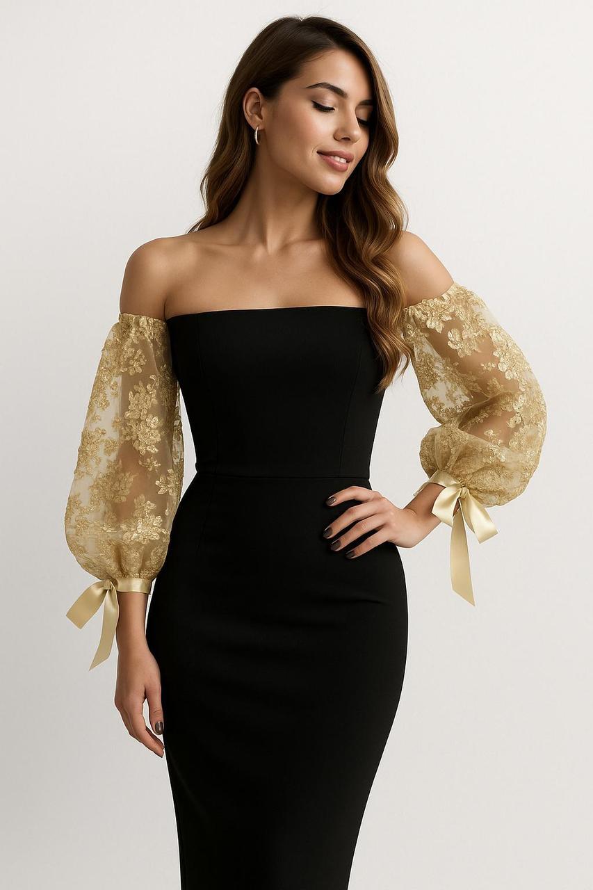 Сукня Креп-дайвінг 42 розмір чорний золотий, фото 1