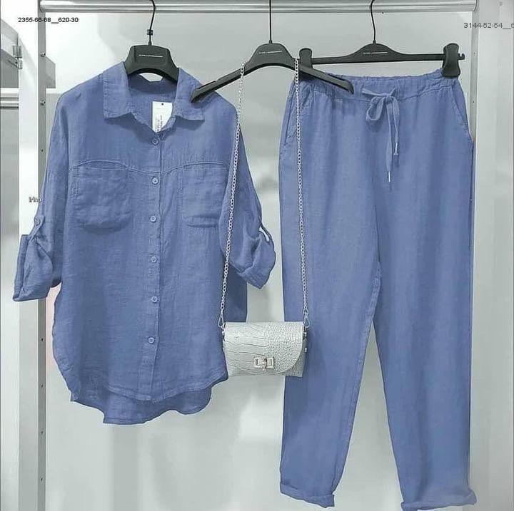 Костюм верх + штани (двійка) Льон 60 розмір колір-джинс, фото 1