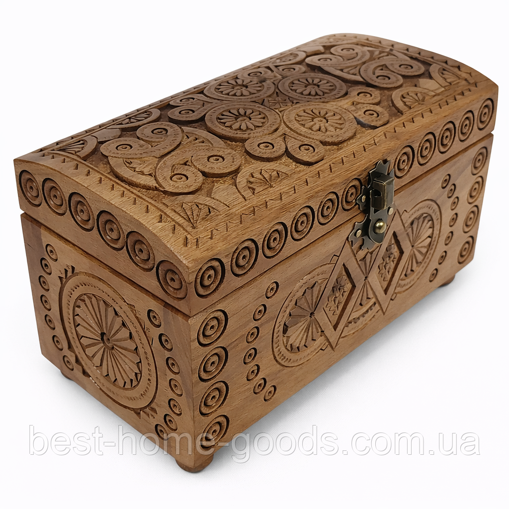 Різьблена дерев’яна шкатулка з горіха 18×9×11 см з оксамитовим дном |  Скринька ручної роботи з натурального дерева | Подарунок, фото 1