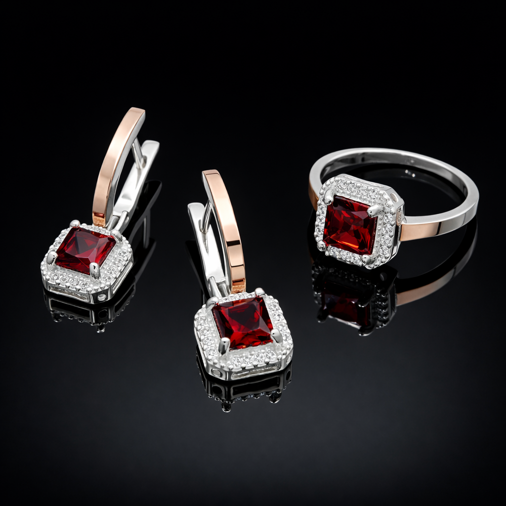 Срібний комплект з золотими вставками Магічний квадрат, фото 1