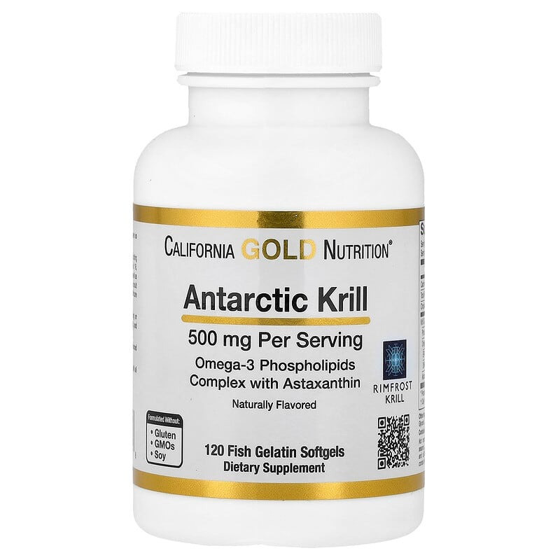 Олія криля 500 мг з астаксантином California Gold Nutrition Antarctic Krill Oil 120 капсул, фото 1